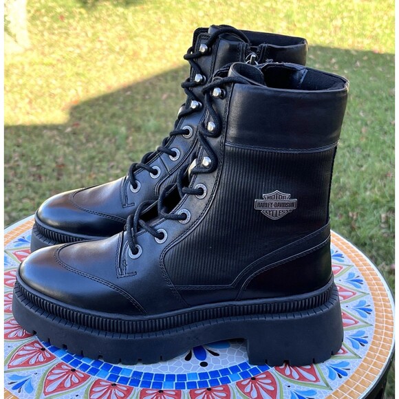 Harley-Davidson Women’s Sz 7 Kavan Lace Side-Zip Ankle Boot D65001 Black Leather - Picture 3 of 10